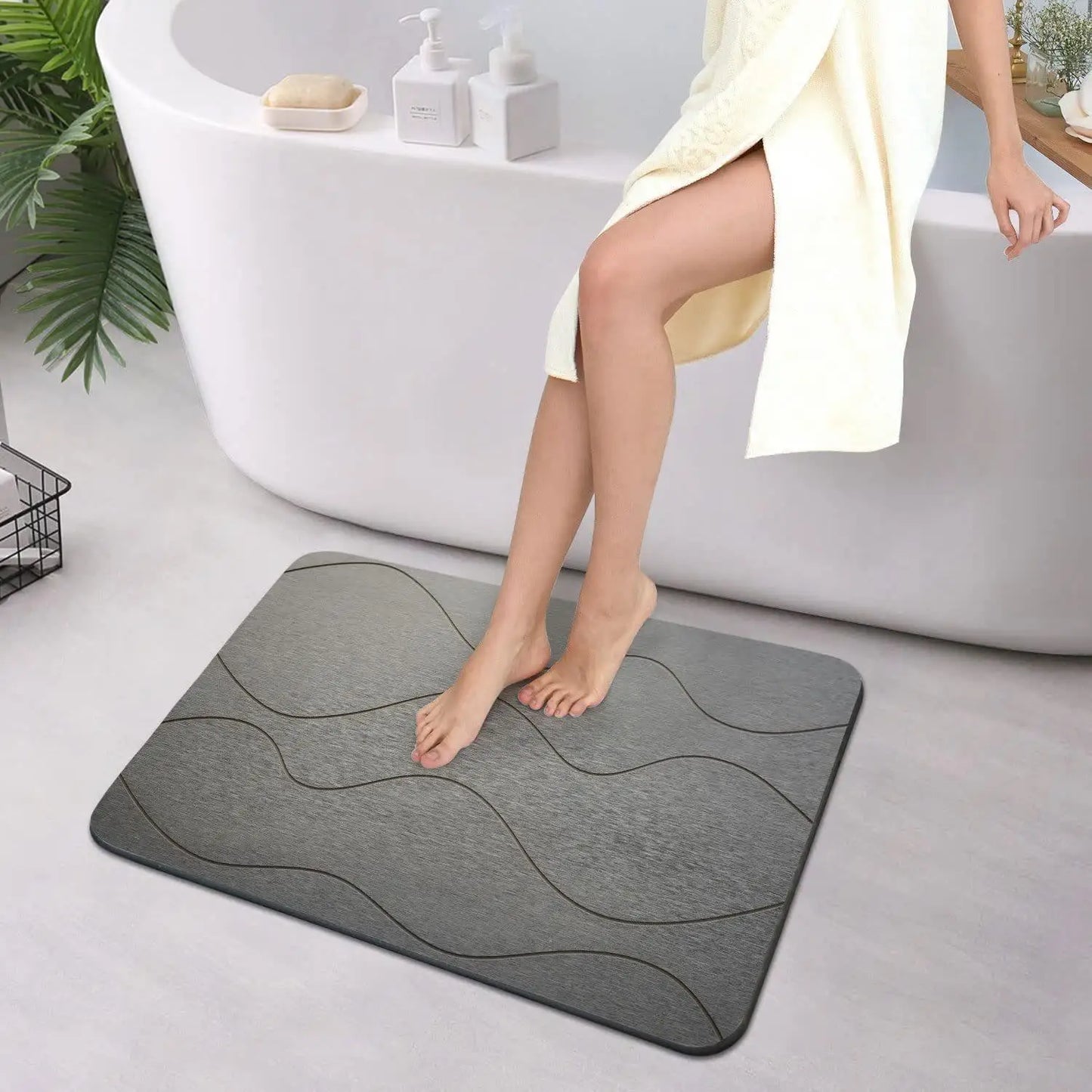 Diatomaceous Earth Bath Mat Soft Absorbent Bathroom Rug Non-Slip Diatomite Mat Diatom Foot Mats for Bathroom Shower Easy Clean