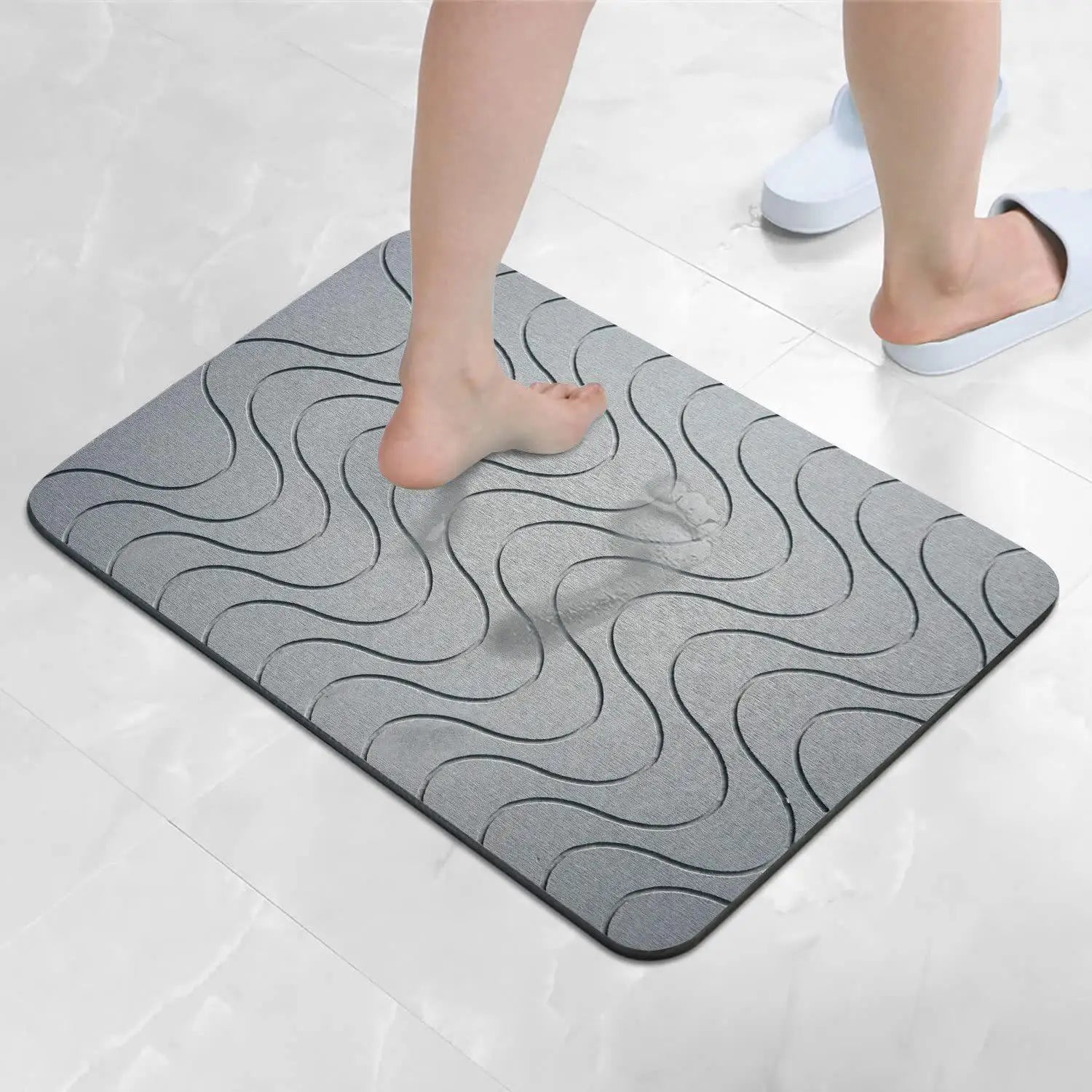 Diatomaceous Earth Bath Mat Soft Absorbent Bathroom Rug Non-Slip Diatomite Mat Diatom Foot Mats for Bathroom Shower Easy Clean