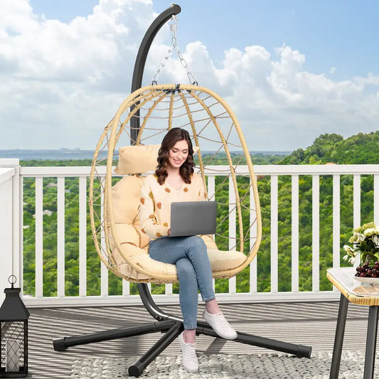 【Deals for You Days】Yitahome Egg Swing Chair with Stand, Hanging Swing Chair Indoor Outdoor Hammock Egg Chair with Cushions 330Lbs for Patio Bedroom Garden Balcony, Single