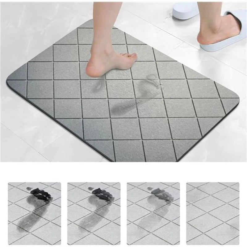 Diatomaceous Earth Bath Mat Soft Absorbent Bathroom Rug Non-Slip Diatomite Mat Diatom Foot Mats for Bathroom Shower Easy Clean